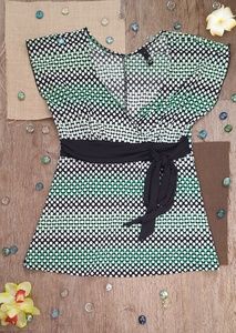 Slinky green polka dot v-neck baby doll top